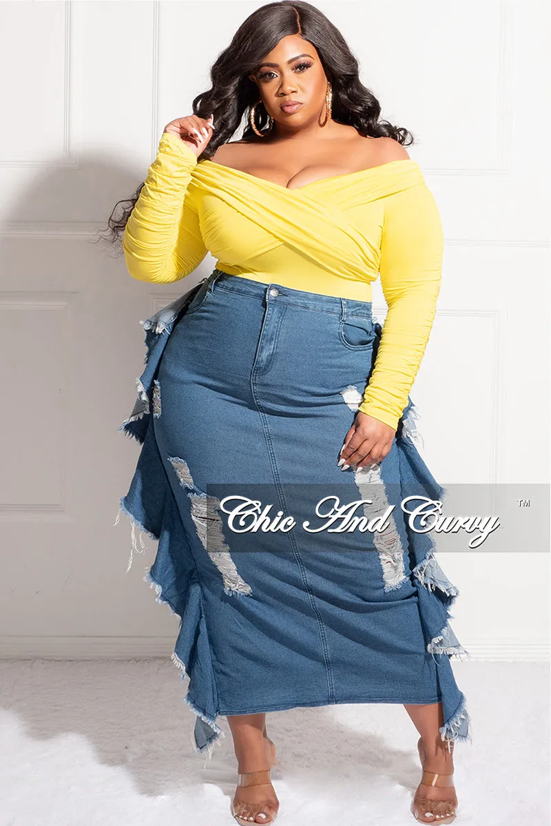 Final Sale Plus Size Off the Shoulder Criss-Cross BodySuit in Yellow Timeless Comfort Fit PermeableCloth