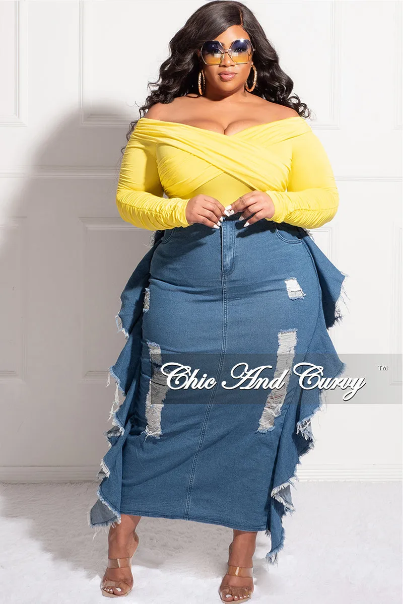 Comfy Movement Fit Final Sale Plus Size Off the Shoulder Criss-Cross BodySuit in Yellow