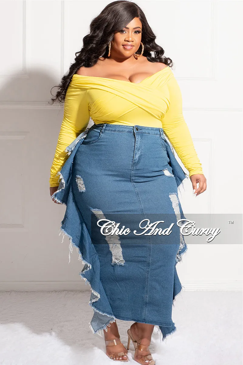 Abrasion Proof Reinforcements No Ride Up Final Sale Plus Size Off the Shoulder Criss-Cross BodySuit in Yellow