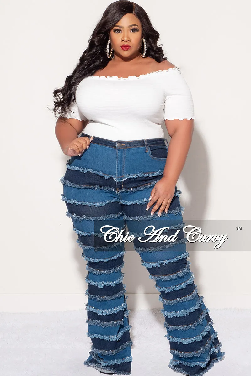 Flattering Comfort Final Sale Plus Size Frill Crop Top in White