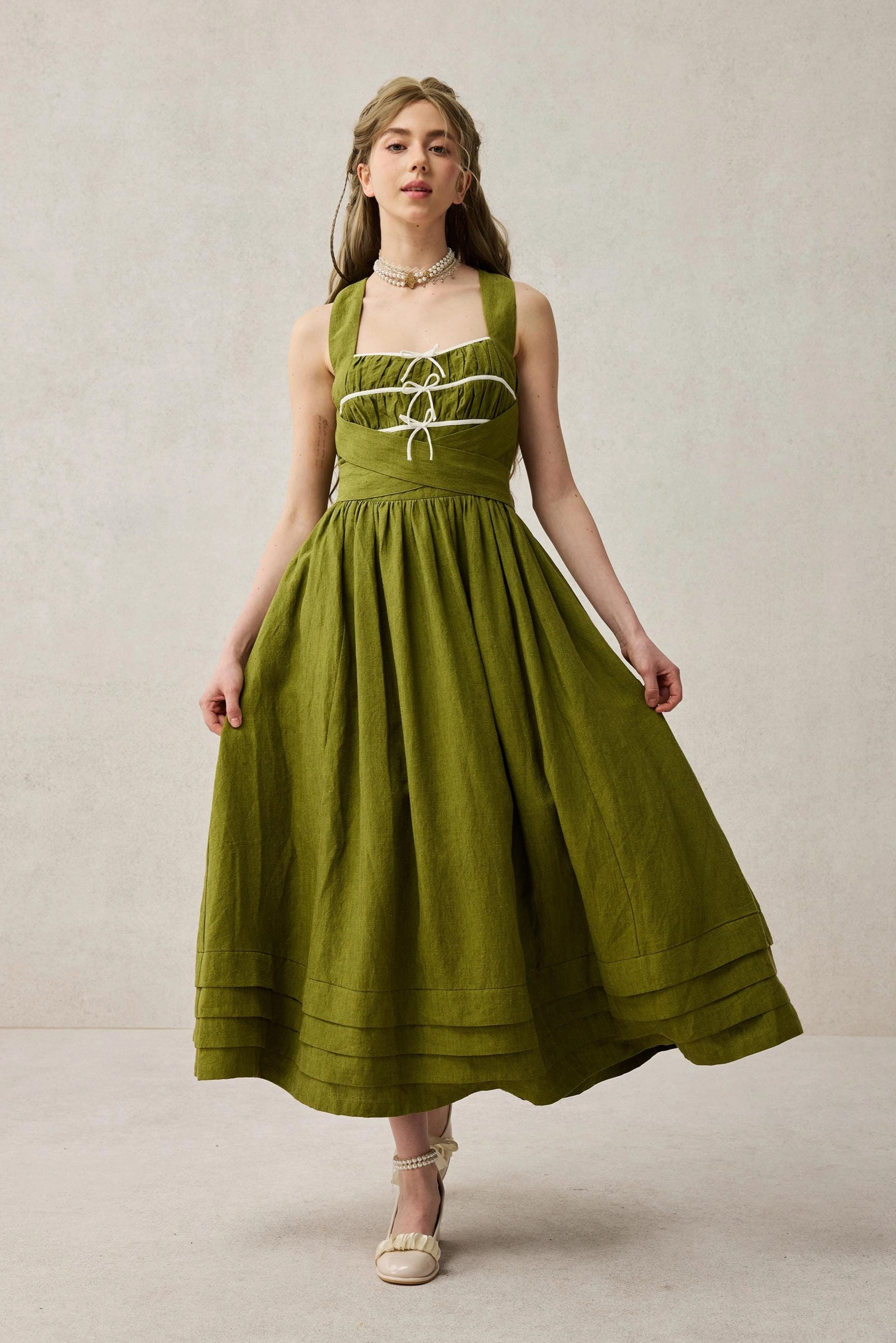 Chilly Weather Wear Utility Ready Chloris 19 |cross back linen dress