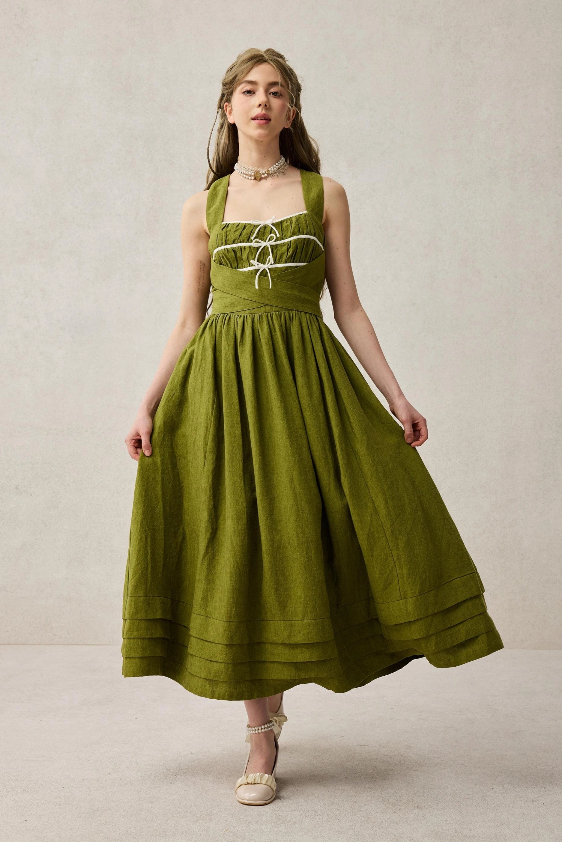 WindResistantMaterial Chloris 19 |cross back linen dress