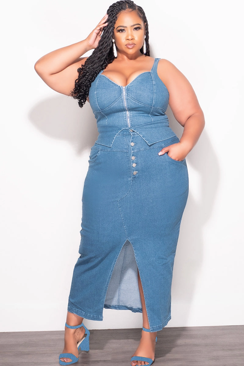 ReinforcedKnees Final Sale Plus Size 2pc Set Tank Top and Skirt In Blue Denim