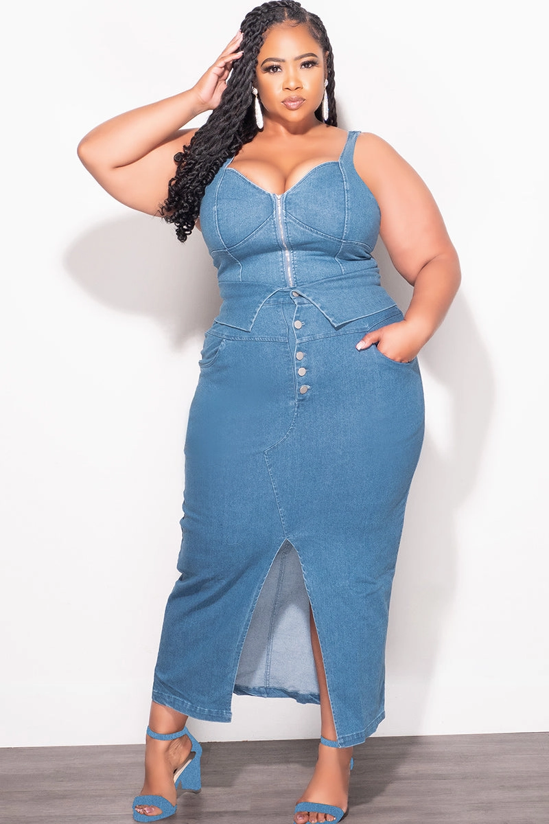 Cozy Casual WrinkleFreeFabric Final Sale Plus Size 2pc Set Tank Top and Skirt In Blue Denim
