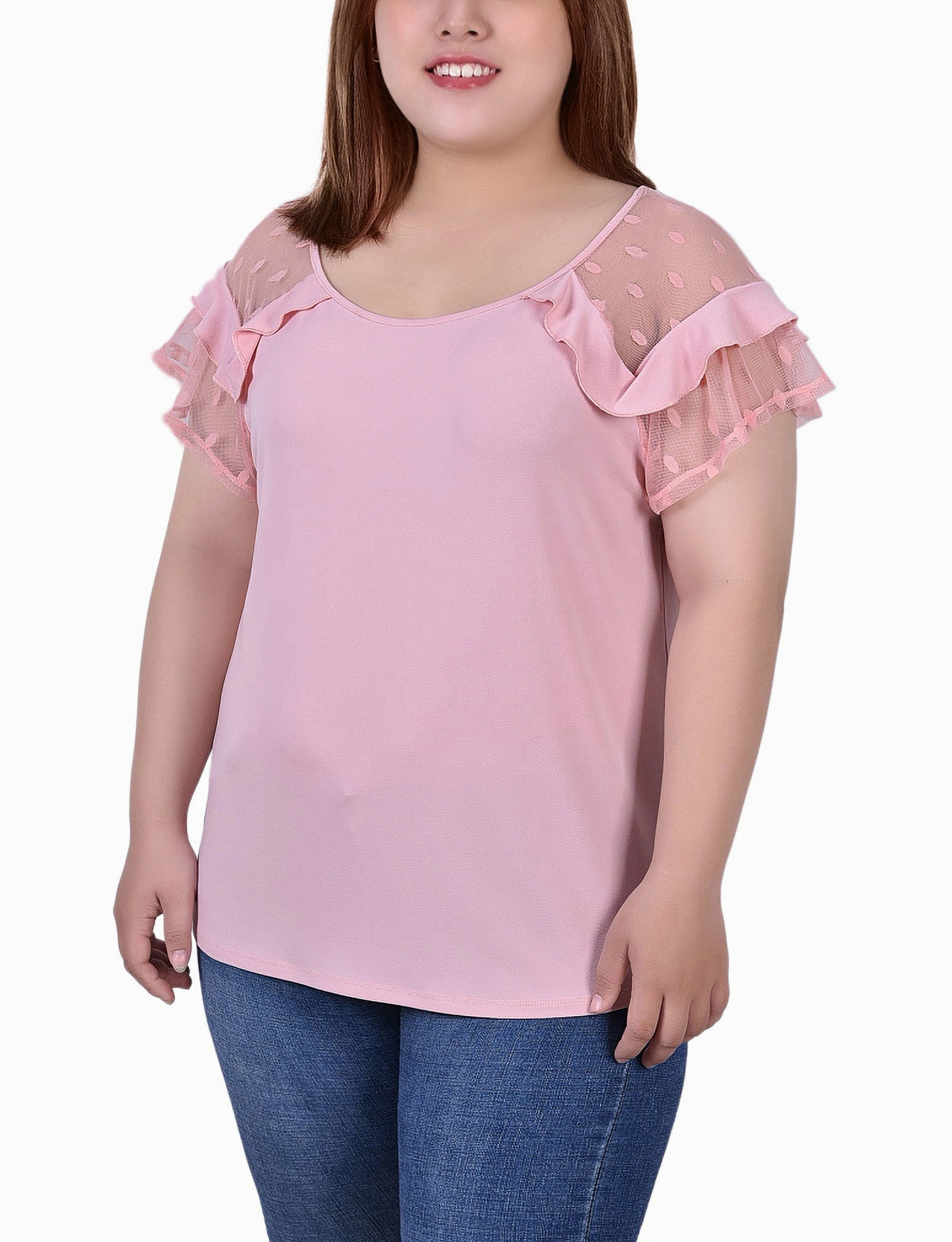 Plus Size Short Dot Sleeve Top NonIrritating Stitching Layered Neckline