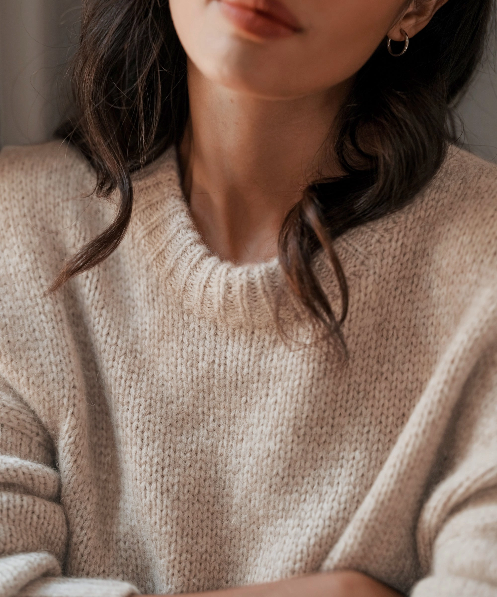 hypoallergenic material Convertible Design Alpaca Cocoon Crewneck