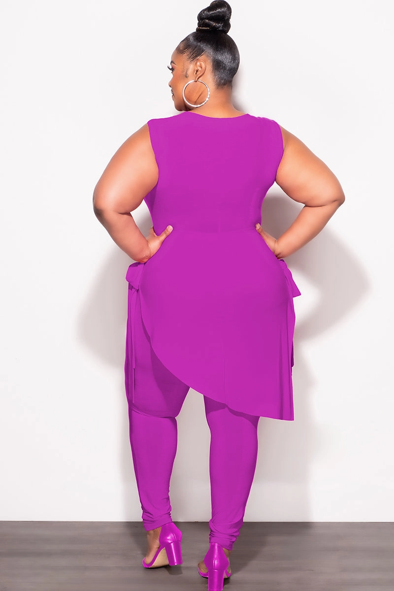 Final Sale Plus Size 2pc Sleeveless Top and Pants Set in Magenta Sporty Comfort