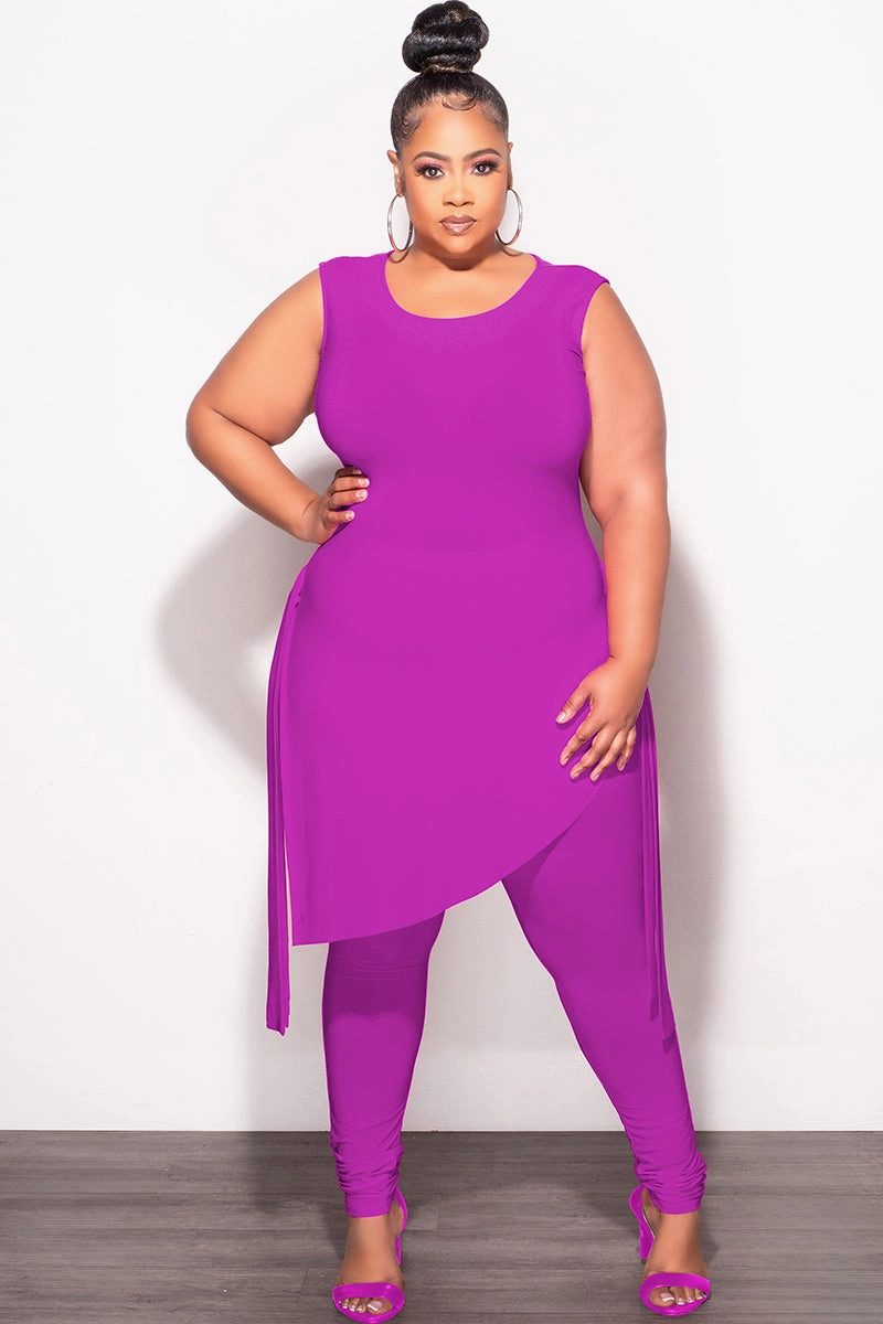 Final Sale Plus Size 2pc Sleeveless Top and Pants Set in Magenta Adjustable Closure Rugged Comfort