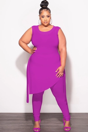 Final Sale Plus Size 2pc Sleeveless Top and Pants Set in Magenta Adjustable Closure Rugged Comfort