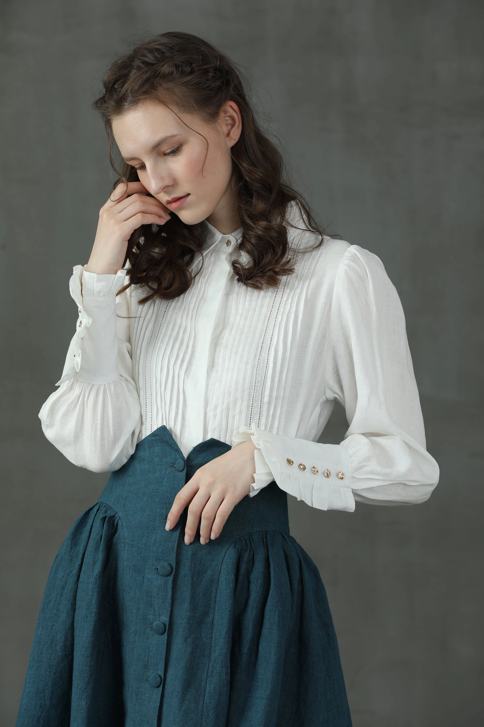 Neutral Tones Jo March 31 | Accordion Pleated Linen Shirt