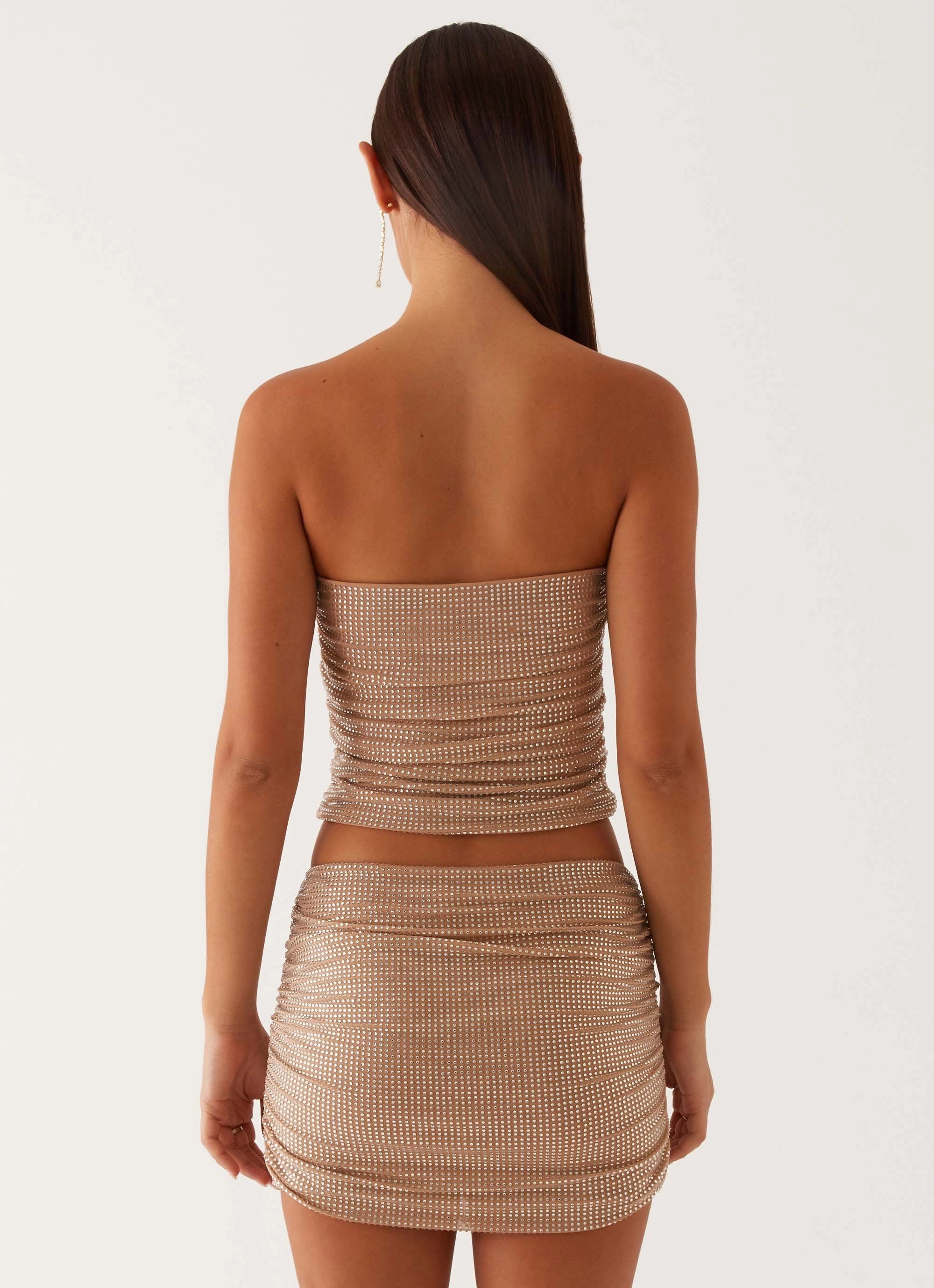 Self Fabric Tie Brightside Rhinestone Tube Top - Silver