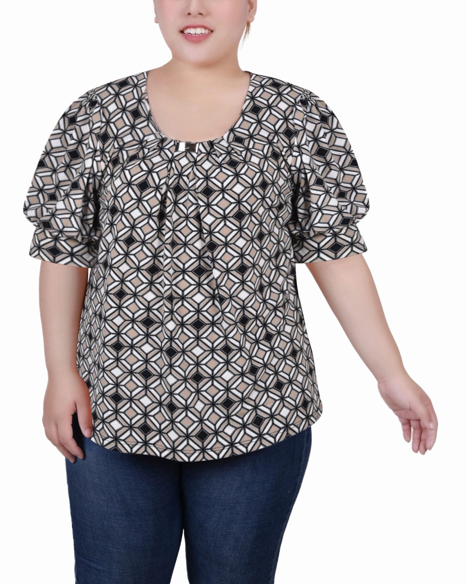Sustainable Fabric Blend Short Sleeve Balloon Sleeve Top