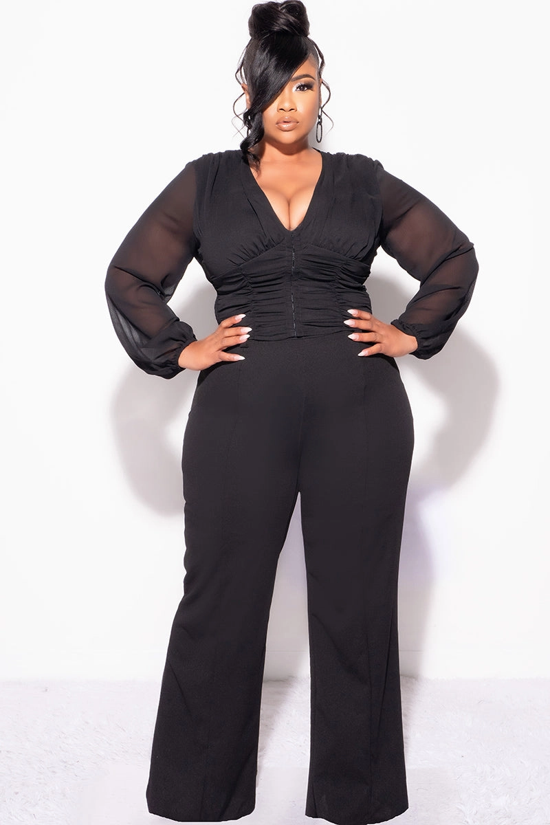 Simple Comfort Wear Final Sale Plus Size Sheer Corset Top with Balloon Sleeves in Black