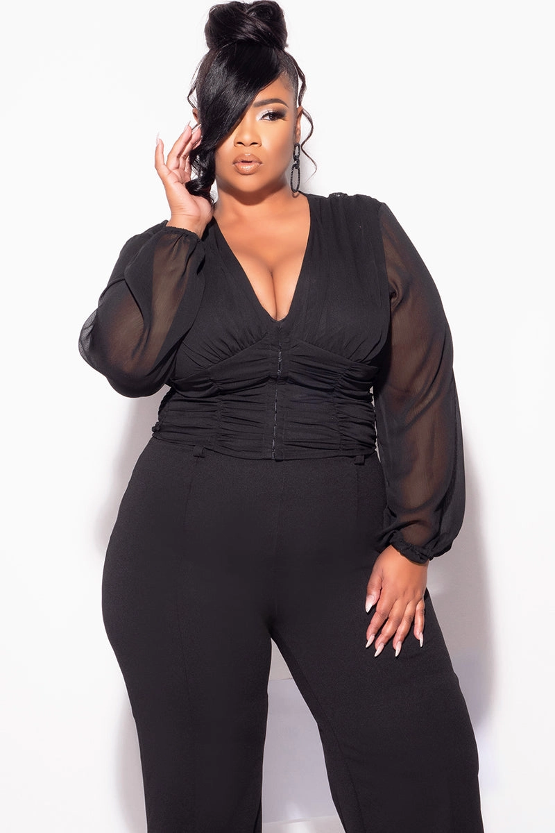 Final Sale Plus Size Sheer Corset Top with Balloon Sleeves in Black SecureClosures