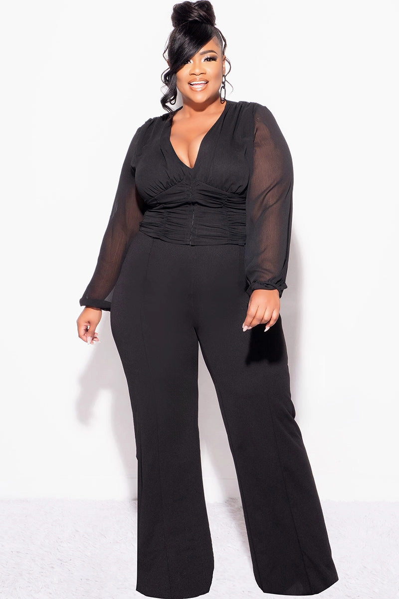 Final Sale Plus Size Sheer Corset Top with Balloon Sleeves in Black Fashion Fit Casual Layer