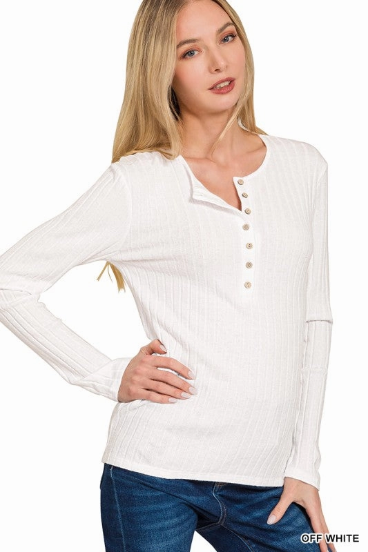 Lilah Ribbed Long Sleeve Button Down Top AntiPillTreatment