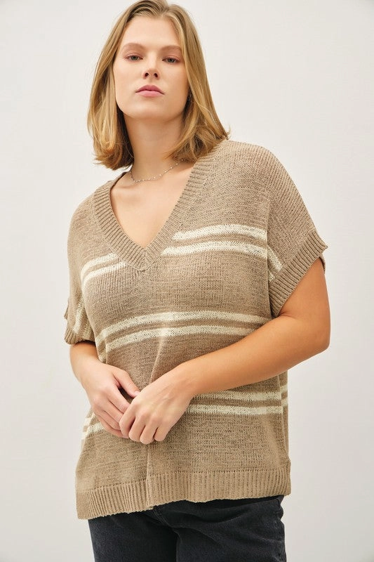 Airflow Ventilation LILLIAN STRIPED V-NECK SWEATER TOP