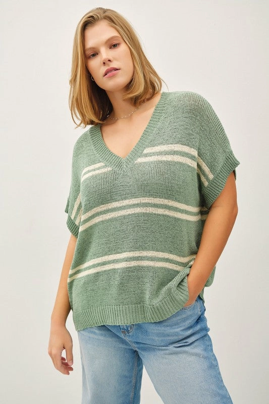 ThermalRegulating LILLIAN STRIPED V-NECK SWEATER TOP