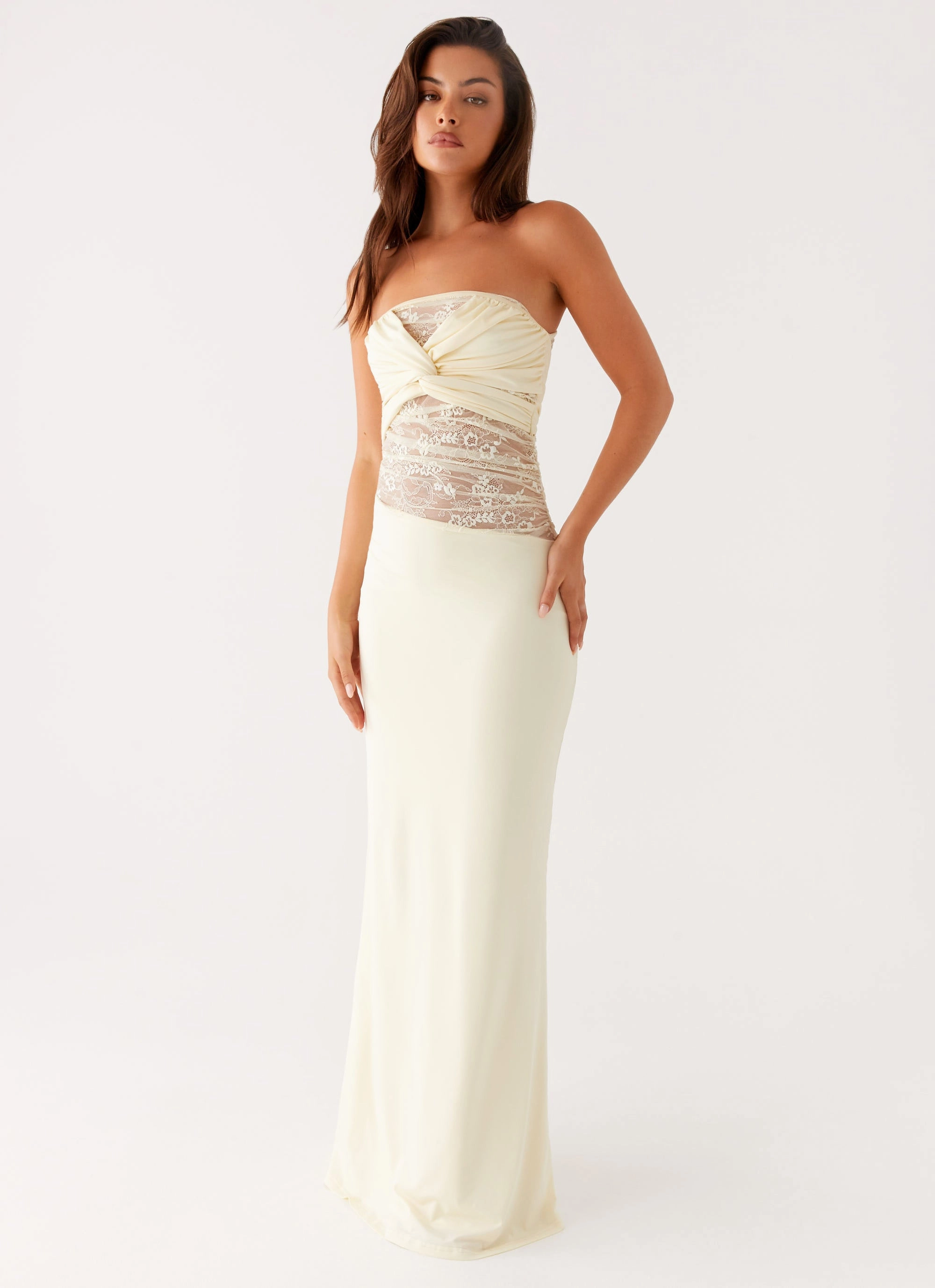 Flare Swing Perfect Mood Sweet Energy Strapless Maxi Dress - Yellow