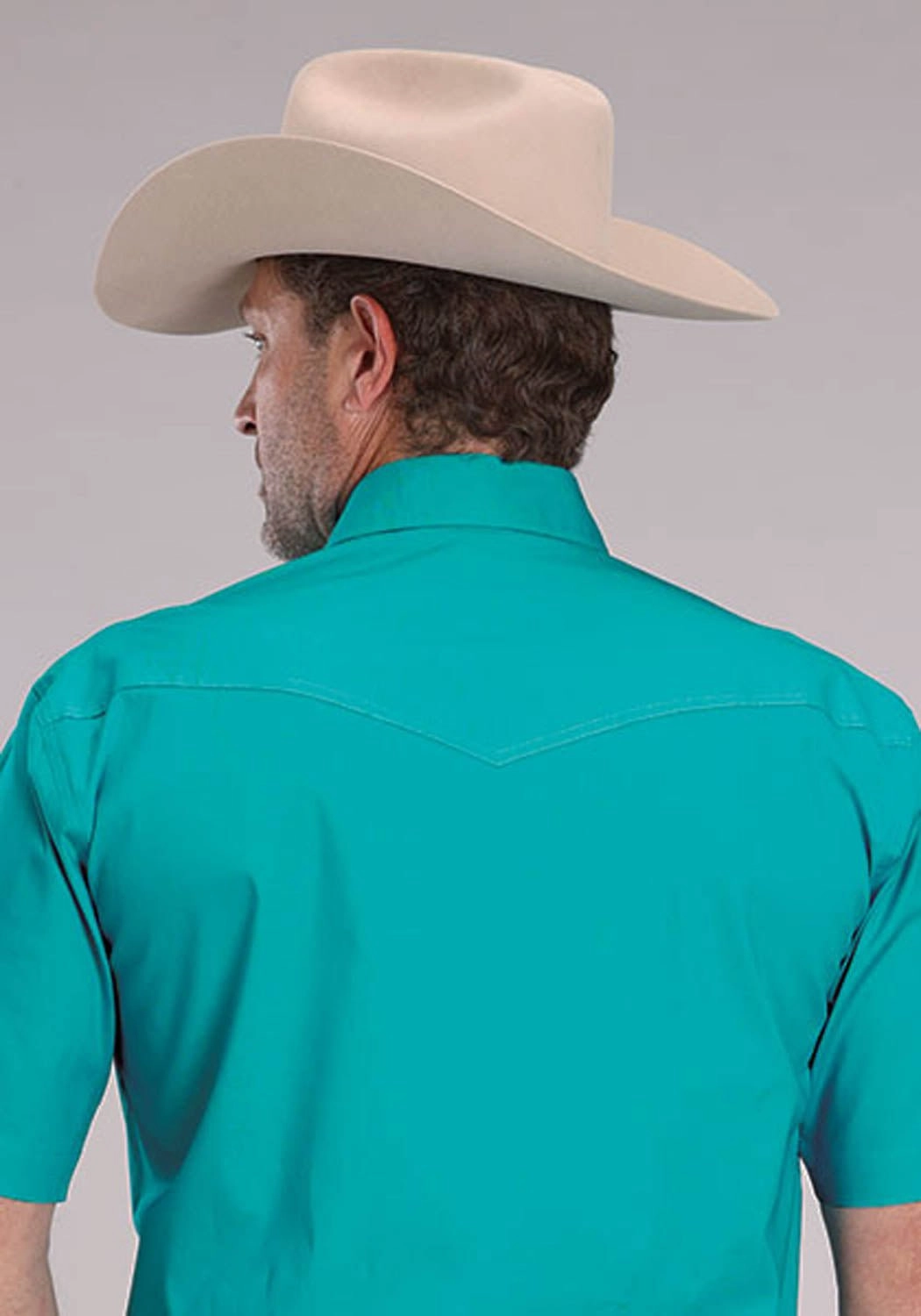 Roper Mens 2509 Solid Stretch Poplin Turquoise Cotton Blend S/S Shirt Rugged Style