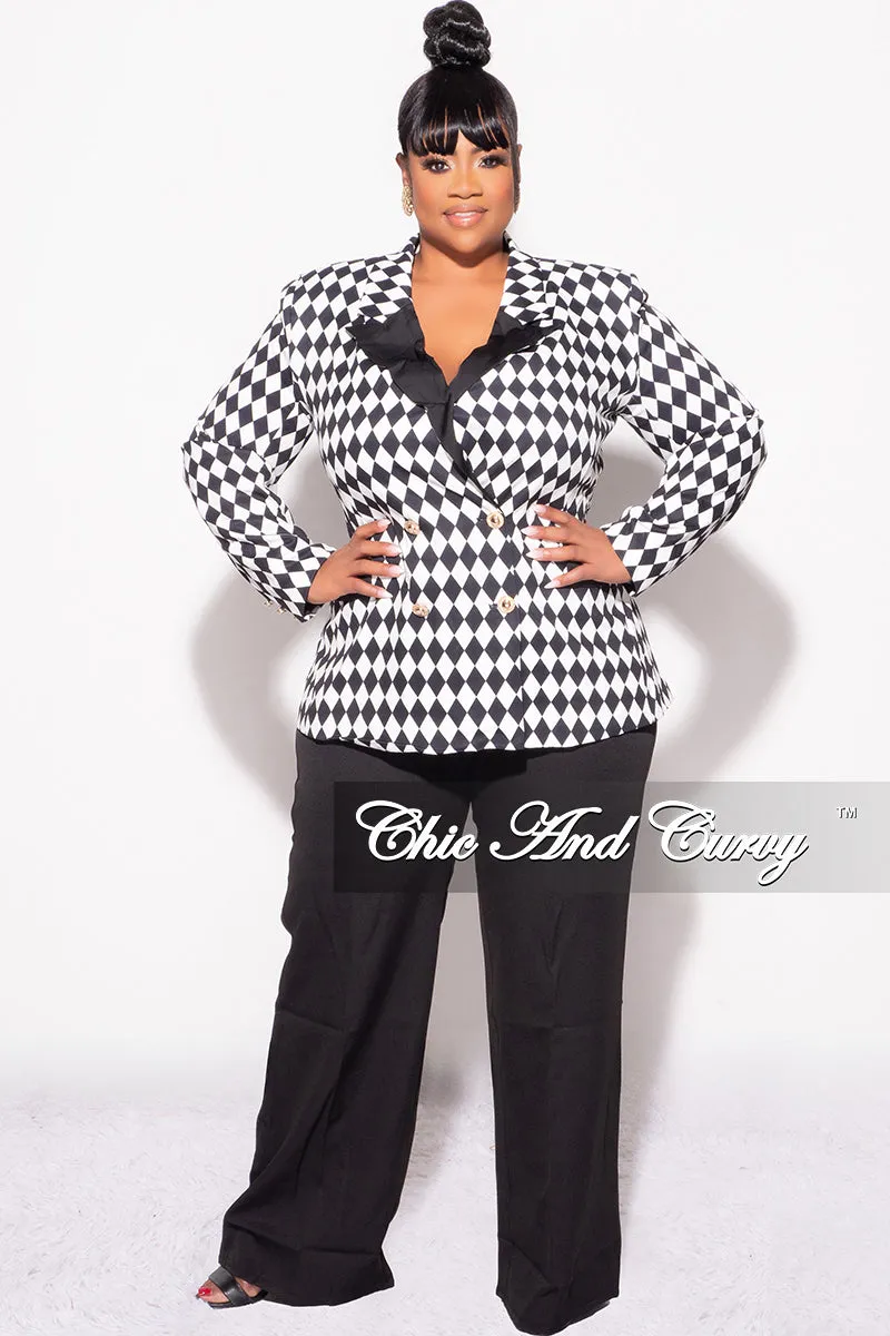 Embroidered Detail Final Sale Plus Size 2pc Pants Suit in Black and White Diamond Print