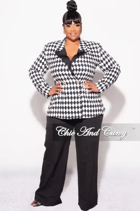 HighWaistSupport Quick Slip Final Sale Plus Size 2pc Pants Suit in Black and White Diamond Print