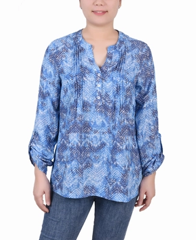 Long Roll Tab Sleeve Pintuck Front Blouse preshrunk Contemporary Cut