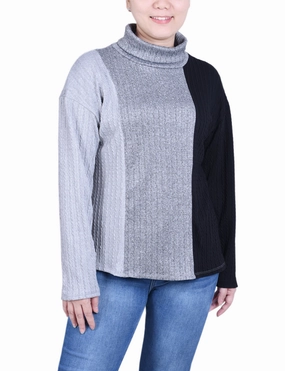 Long Sleeve Colorblocked Top WrinkleFree Fabric