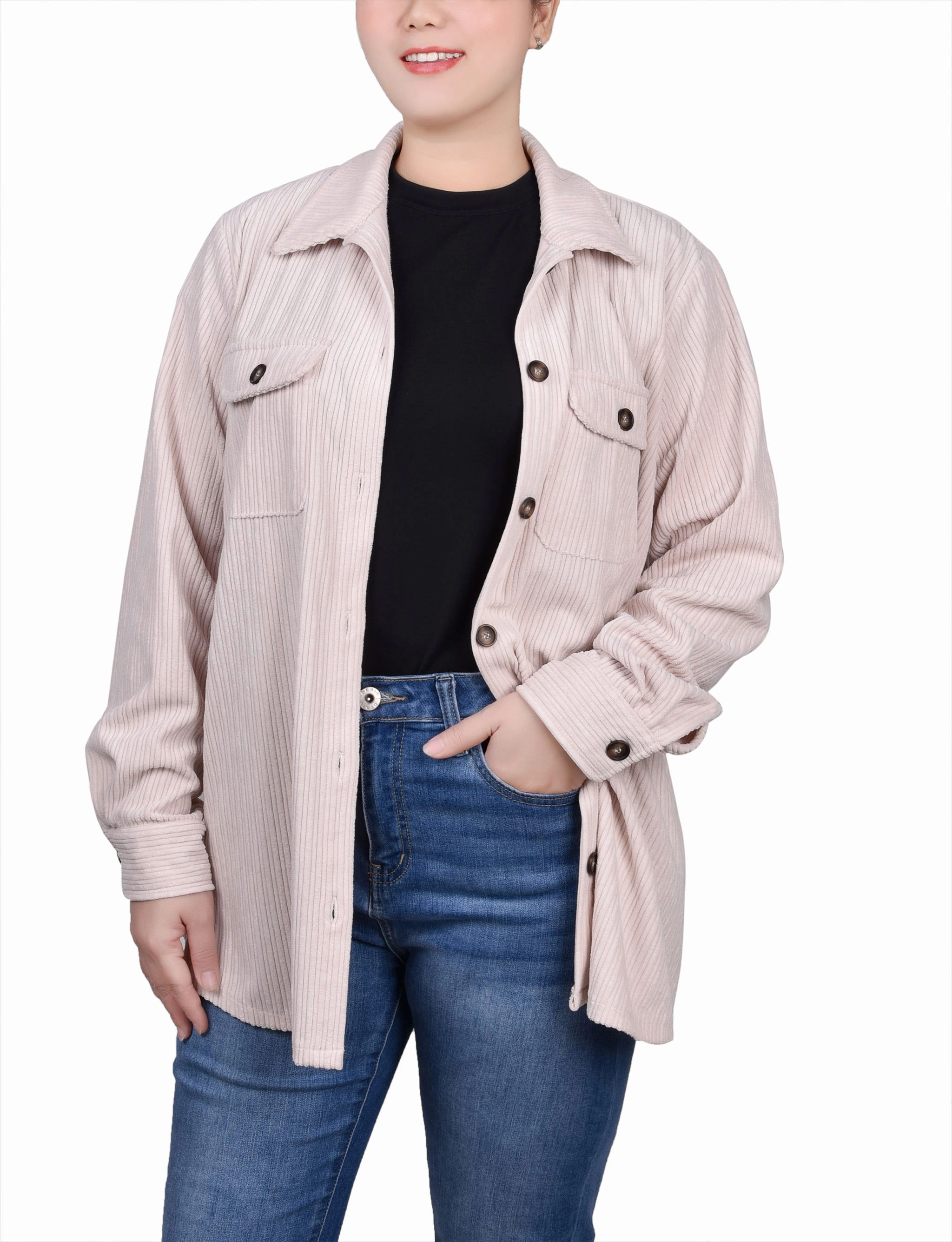 Long Sleeve Corduroy Shirtjacket Hypoallergenic Textile Versatile Layering