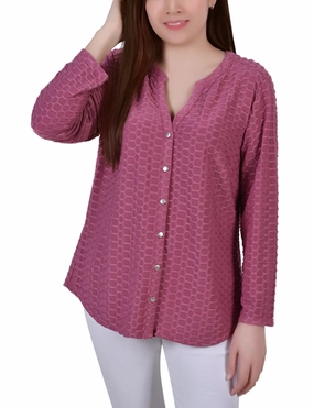 Hidden Pocket Vintage Shirt Long Sleeve Honeycomb Top