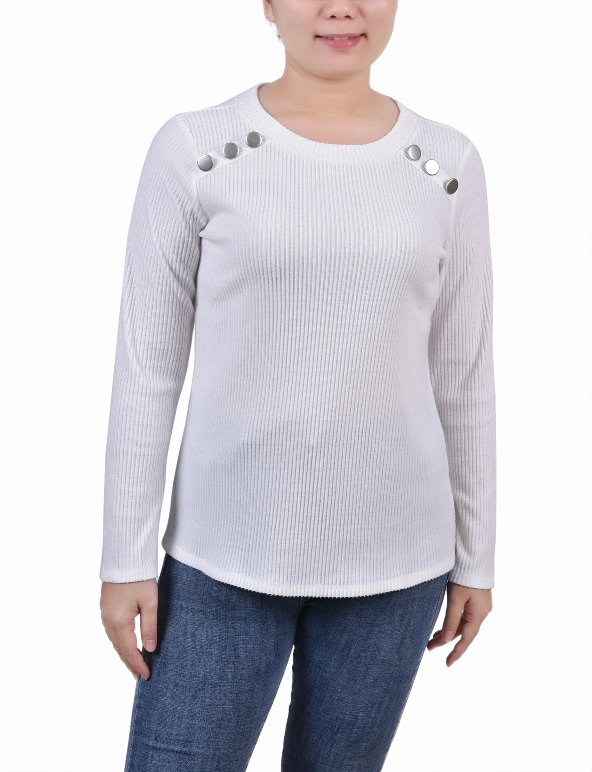 ThermalRegulating Long Sleeve Ribbed Button Detail Top