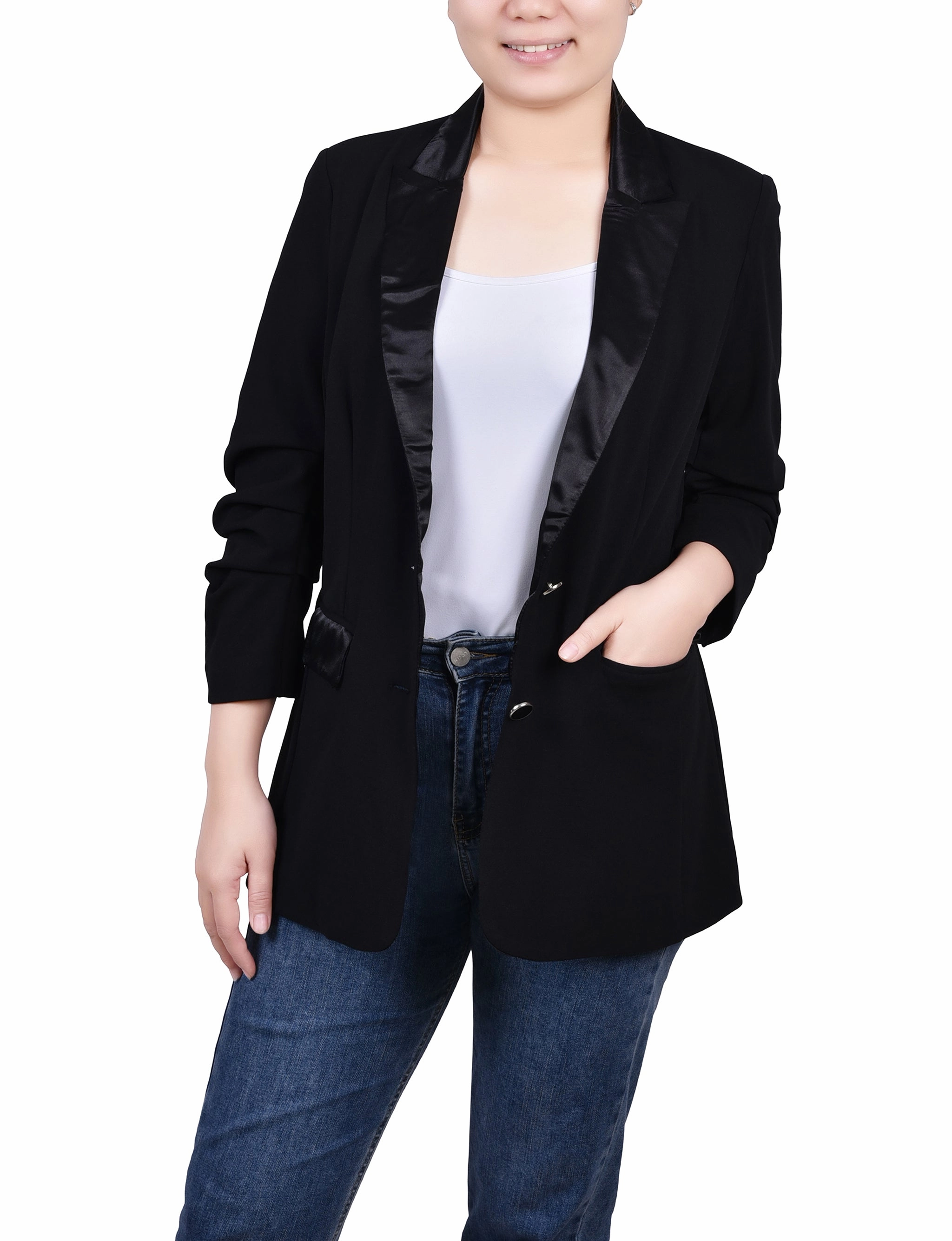 CompactSize Long Sleeve Satin Lapel Jacket