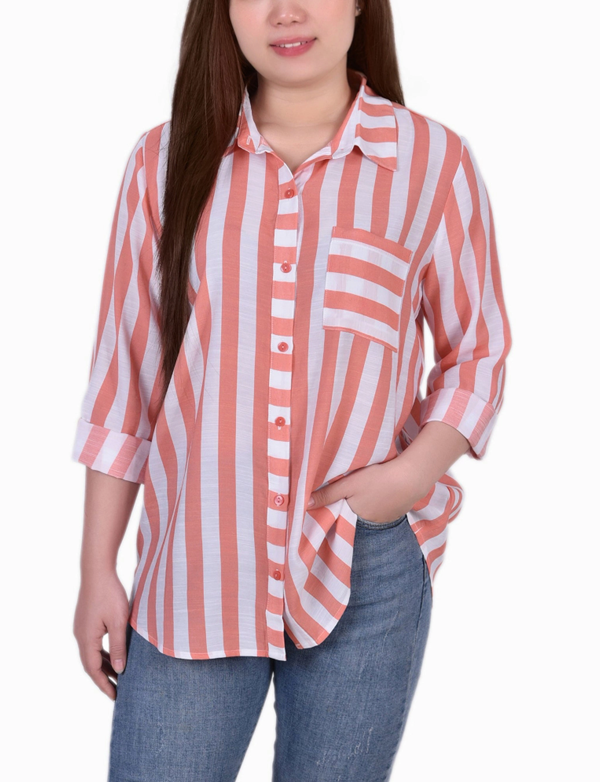 ConvertibleStyle Long Sleeve Striped Blouse