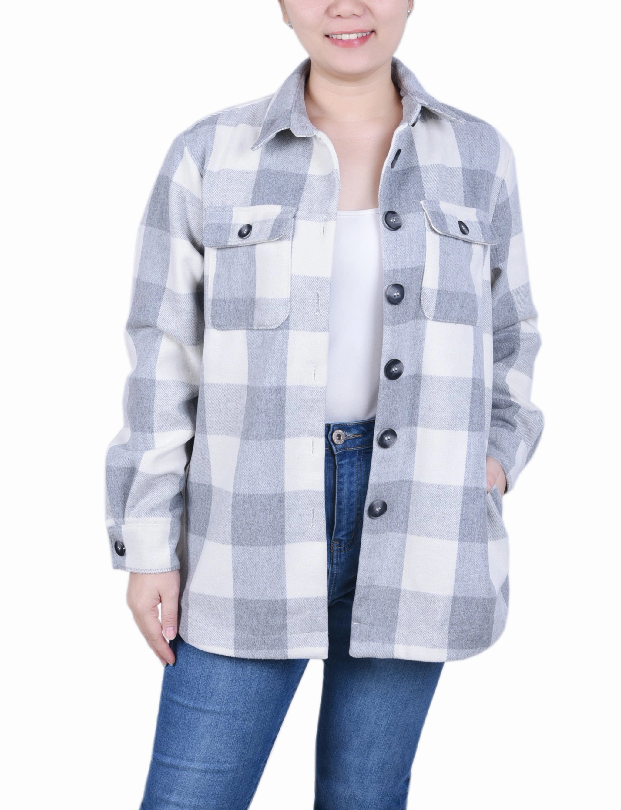 Long Sleeve Twill Shirtjacket Reinforced Shoulder Seams FlexibleRibbedTrims