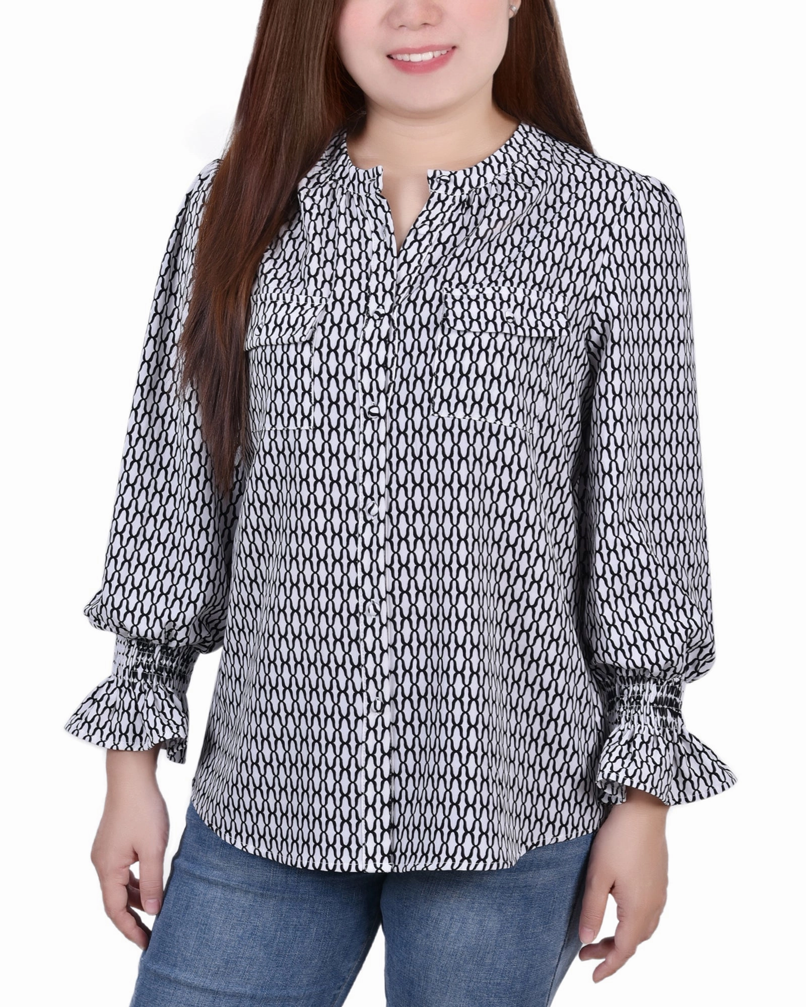 Long Sleeve Y Neck Blouse Anti Static Treatment