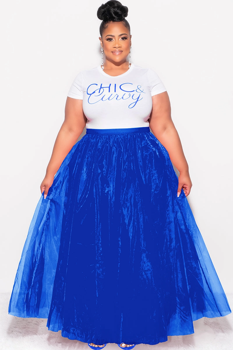 Final Sale Plus Size Maxi Tulle Tutu Skirt in Royal Blue (SKIRT ONLY) Reflective accents smooth zipper