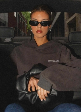 FadeResistant Dye Jacquard Pattern Signature Oversized Hoodie - Charcoal