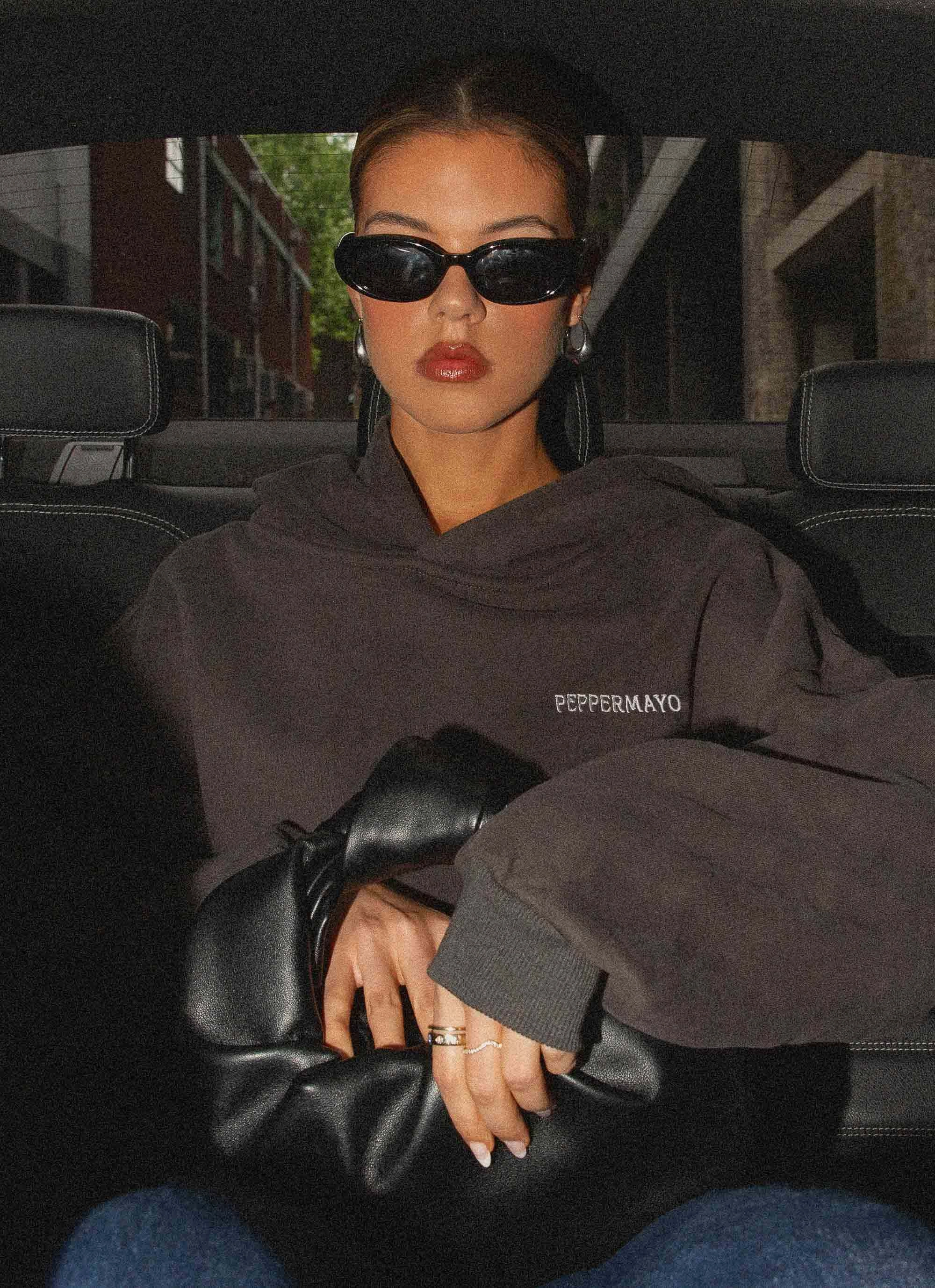 FadeResistant Dye Jacquard Pattern Signature Oversized Hoodie - Charcoal