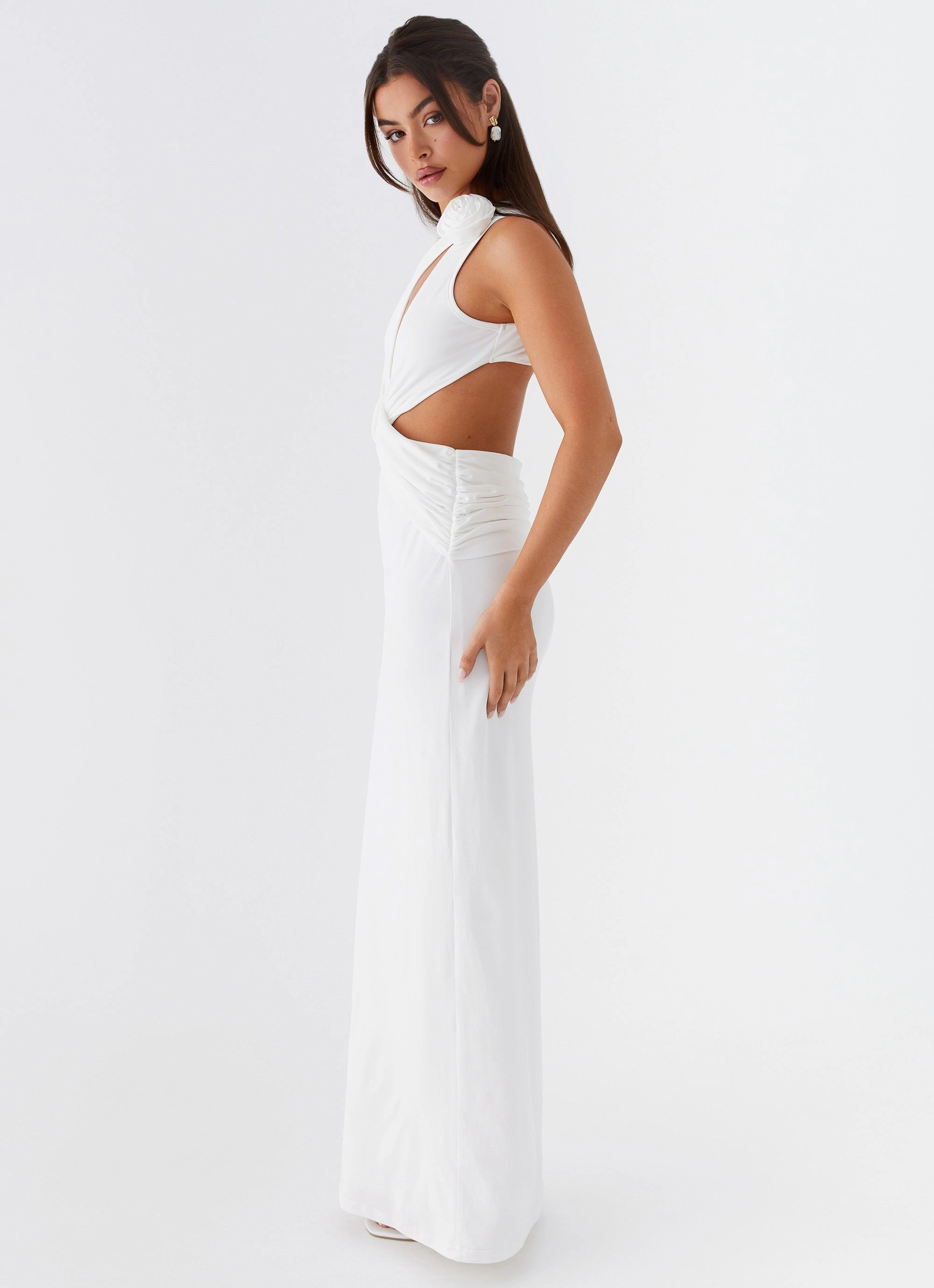 Lovesome Rosa Maxi Dress - White Mom Chic Satin Soft