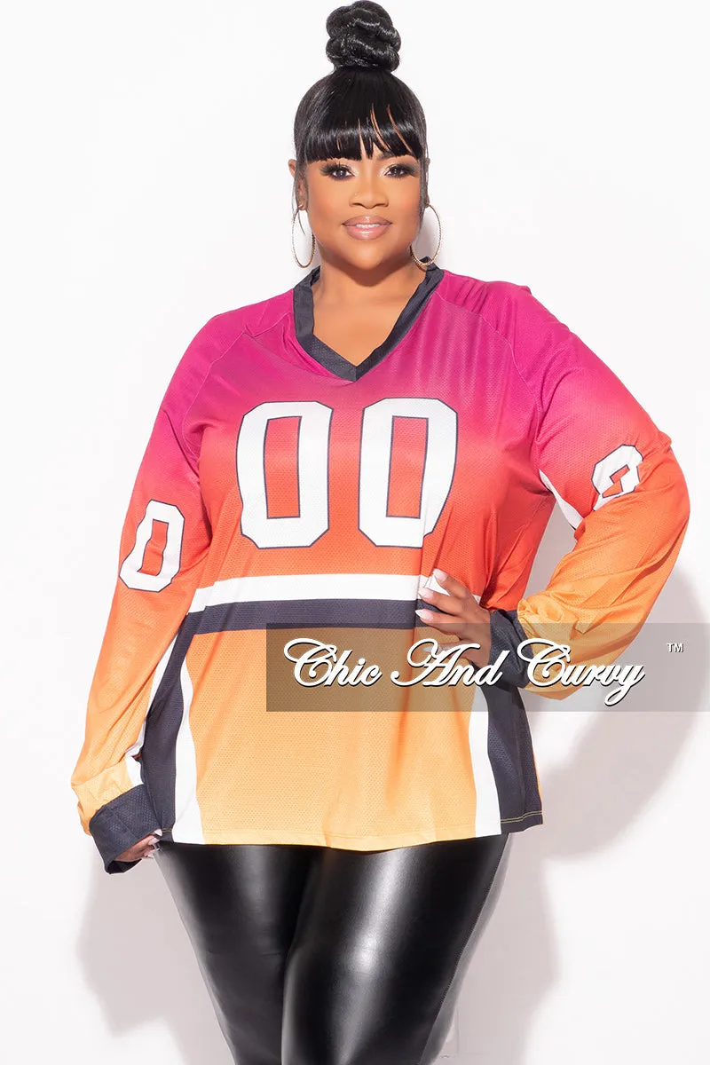 SoftTouchFinish HeatRegulating Final Sale Plus Size Jersey Top in Fuchsia Orange Black and Yellow