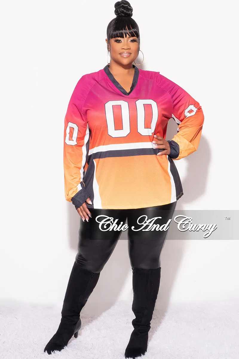 Final Sale Plus Size Jersey Top in Fuchsia Orange Black and Yellow Soft Brushed Lining Casual Wear