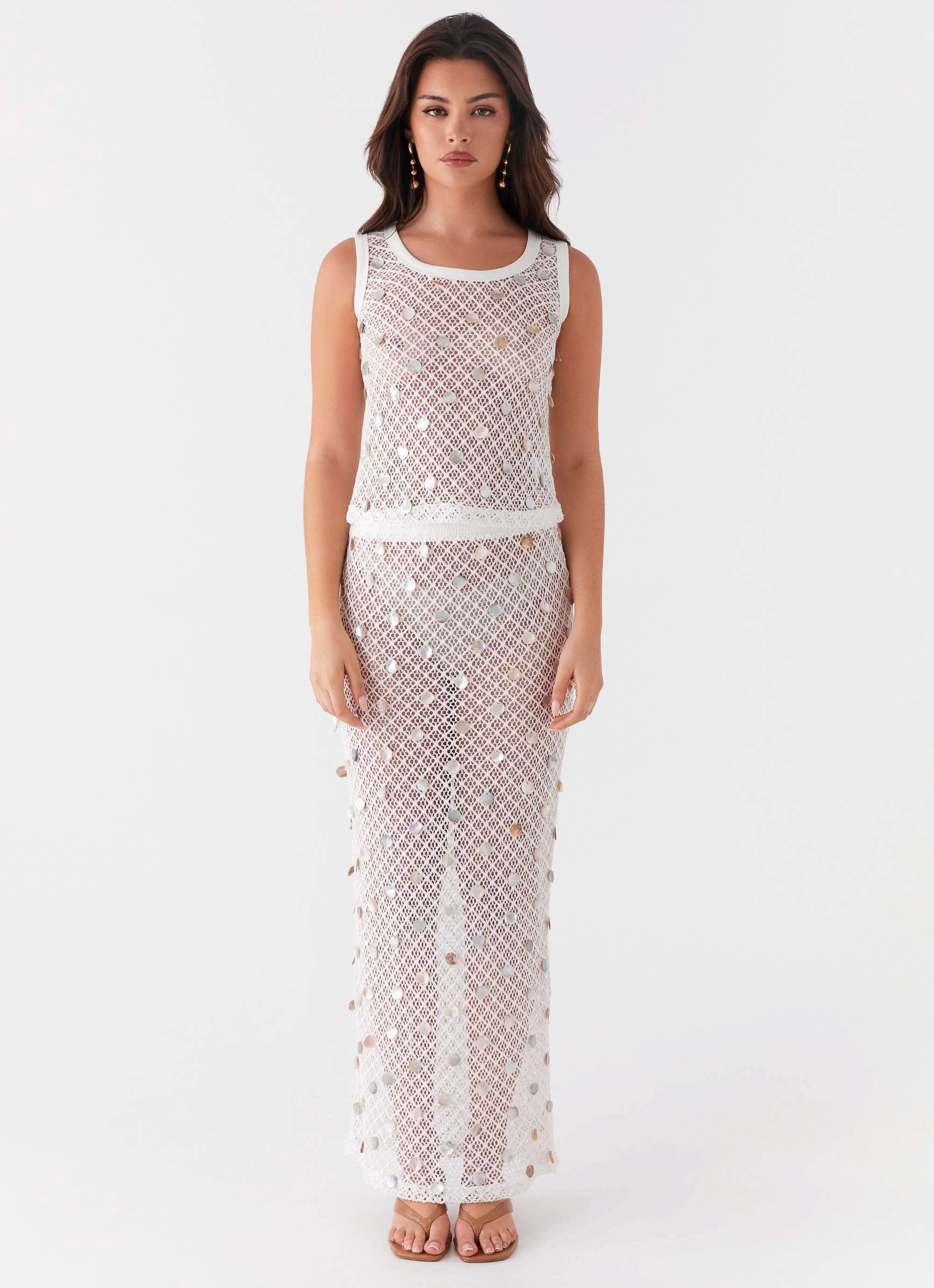 Tropical Getaway quick dry Whitehaven Shell Tank Top - White