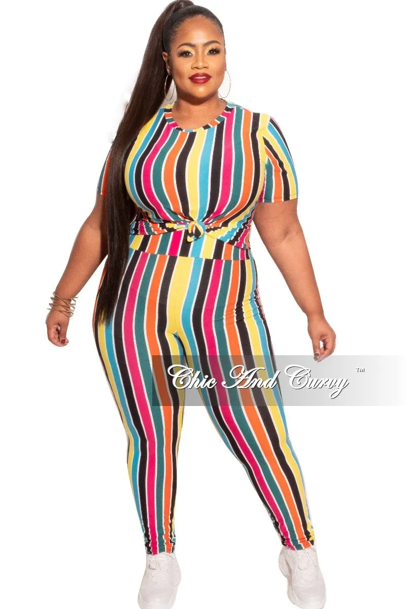 Work Essential Travel Essential Final Sale Plus Size 2-Piece Top and Pants Set in Multicolor Stripe Print