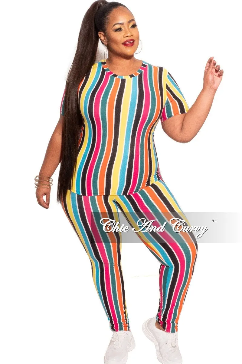 Flexible Wear Final Sale Plus Size 2-Piece Top and Pants Set in Multicolor Stripe Print