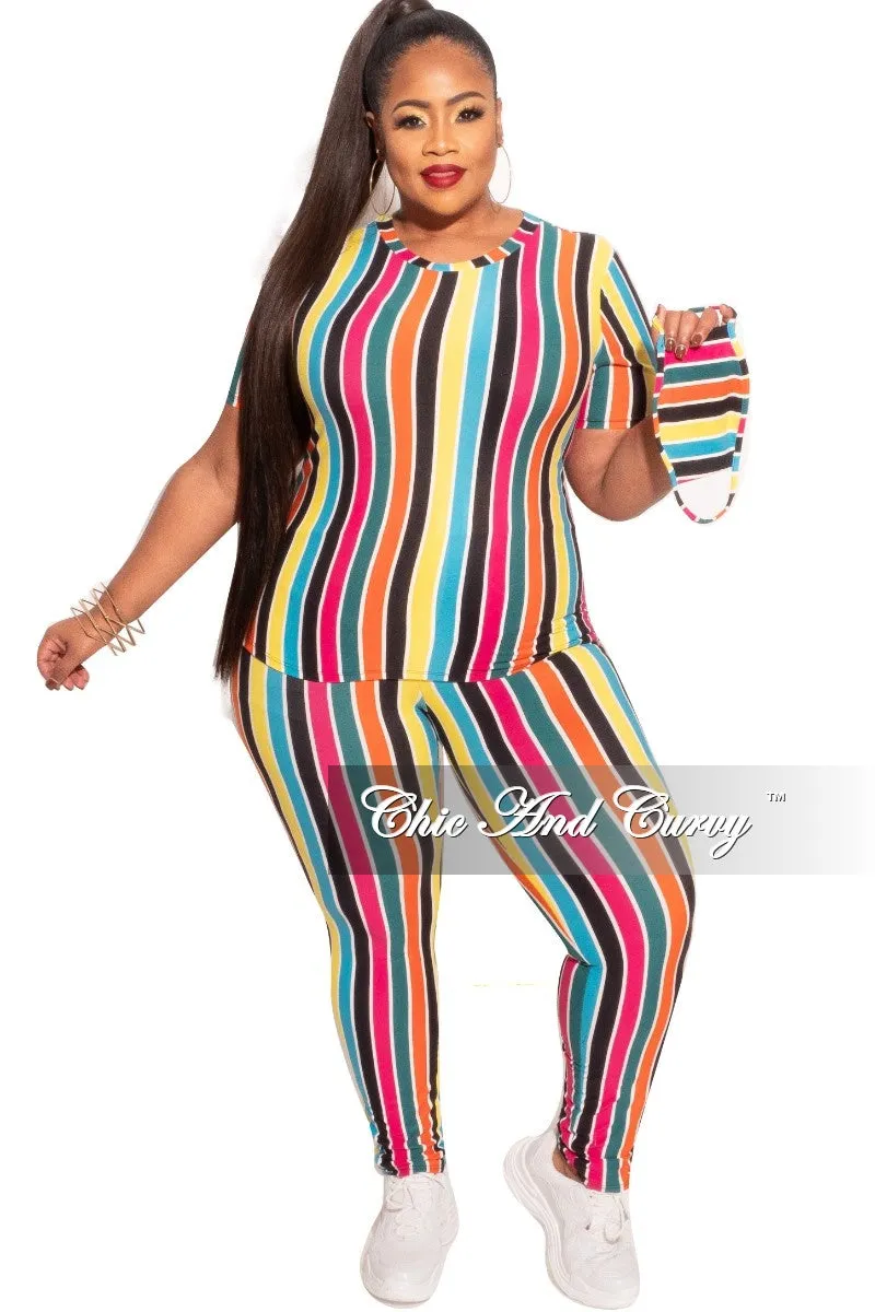 Hidden pockets Final Sale Plus Size 2-Piece Top and Pants Set in Multicolor Stripe Print