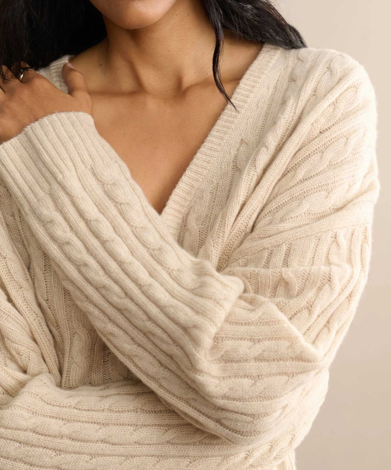 Nell V-Neck Sweater Reinforced Hems Compact Knit Technique