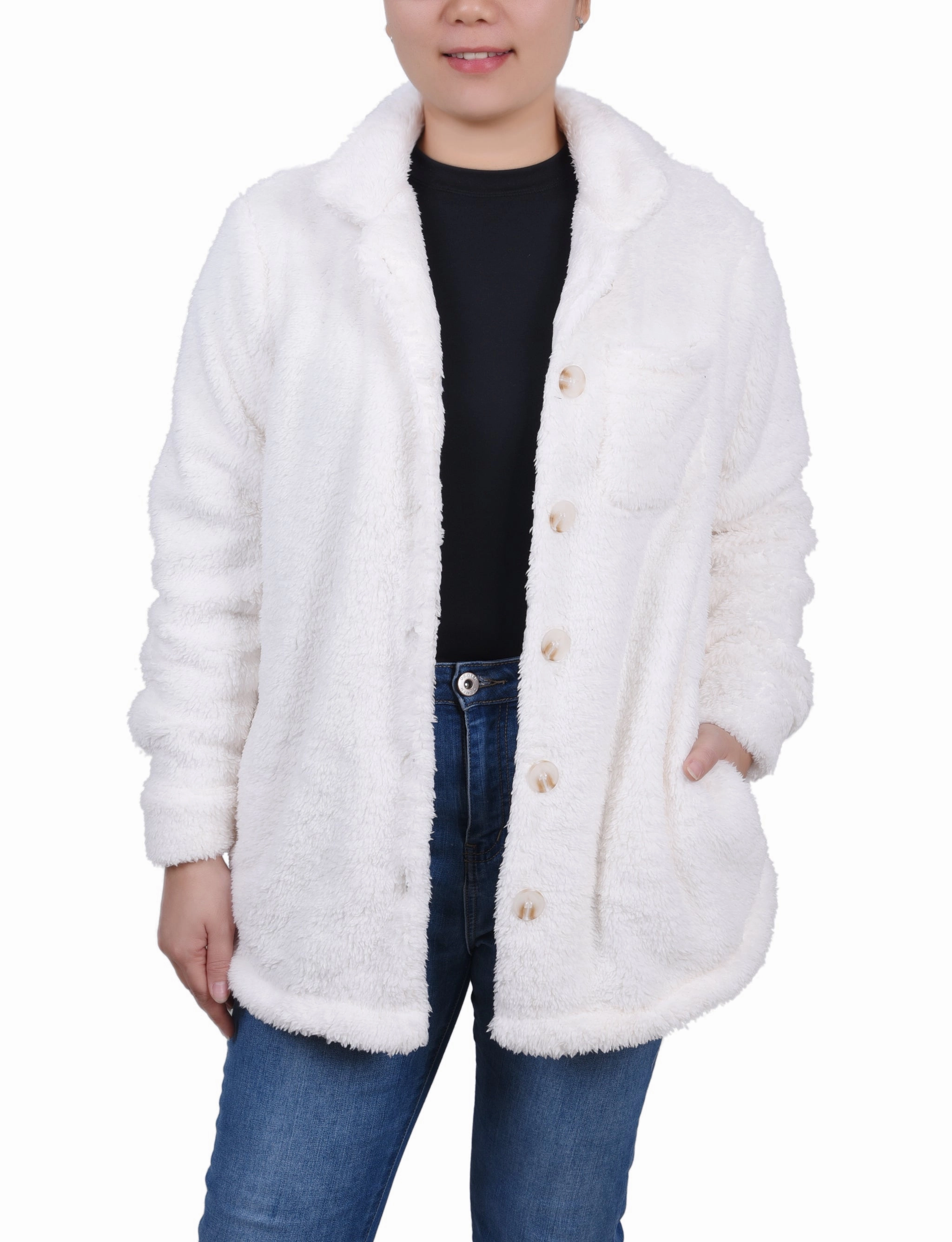 DurableStitching DoubleStitching Long Sleeve Button Front Sherpa Jacket