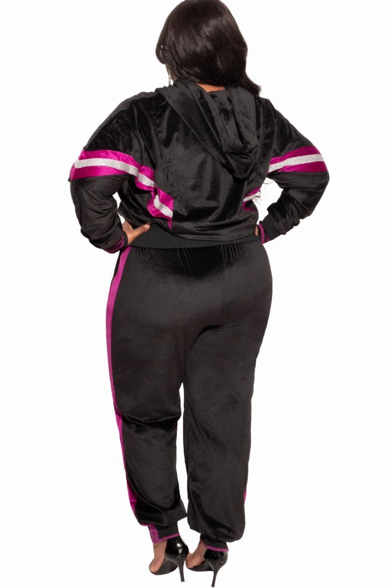 Final Sale Plus Size Long Sleeve Hooded Jogging Set in Black Urban appeal