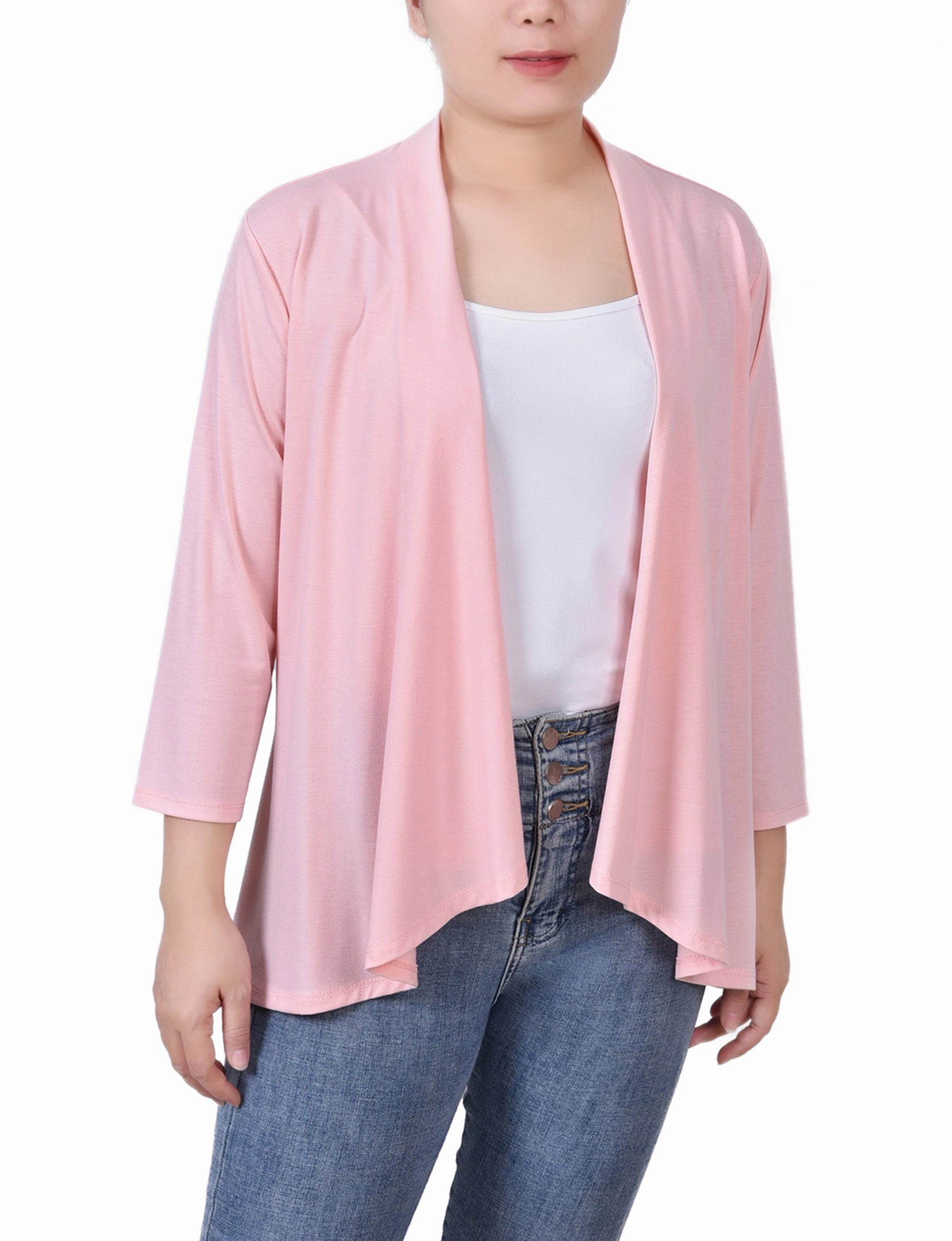 Petite Solid 3/4 Sleeve Cardigan BreathableBack Ventilated Side Panels
