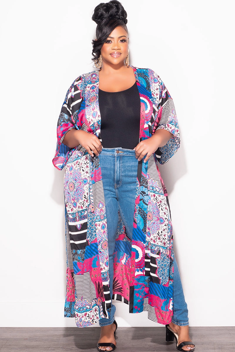 Casual Style Final Sale Plus Size Plus Size Cardigan in Multi Color Design Print
